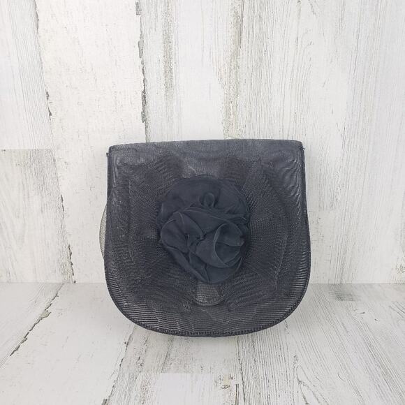 Black 3D Rose Flower Design Tulle Fold-Over Snap-Button Women's Bag Clutch Purse - Picture 1 of 7